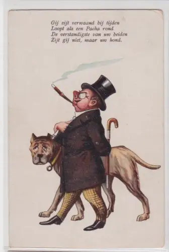 906903 Künstler Ak Herr und Hund mit Spruch in Niederländisch um 1930