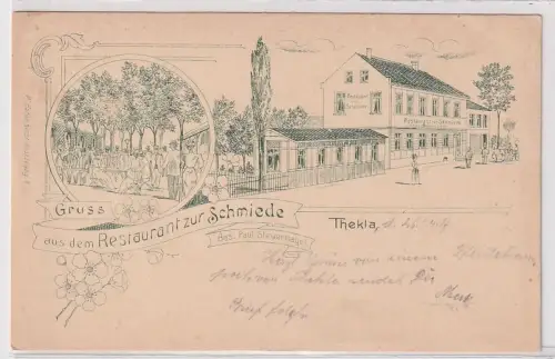 40990 Mehrbild Ak Gruß aus dem Restaurant zur Schmiede Thekla bei Leipzig 1917