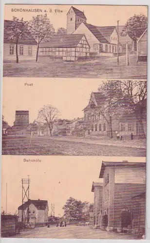24785 Mehrbild Ak Schönhausen a.d.Elbe Post, Bahnhöfe 1918