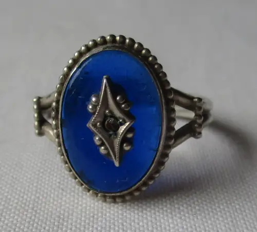 wunderbarer filigraner Damenring 800er Silber mit blauem Stein um 1930 (167003)