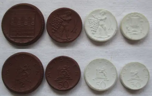4 x Porzellan Not Münzen Meissen 1921 (106492)