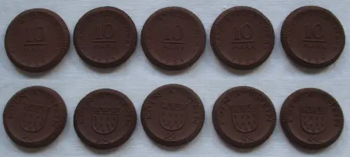 5 x 10 Mark Porzellan Münze Köln am Rhein Franz Stollenwerk 1921 (106359)