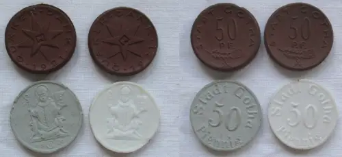 4 x 50 Pfennig Porzellan Notgeld Thüringen Gotha 1920/1921 (103347)