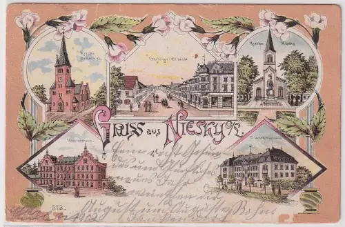61014 Ak Lithographie Gruß aus Niesky Oberlausitz Görlitzer Straße usw. 1901