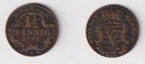 1 1/2 Pfennig Kupfer Münze Sachsen Gotha Altenburg 1755 ss (147398)