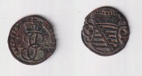 1 Heller Kupfer Münze Sachsen Coburg Saalfeld 1721 ss (112612)
