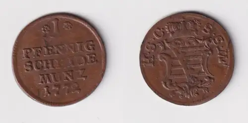 1 Pfennig Kupfer Münze Sachsen Coburg Saalfeld 1772 ss+ (148509)