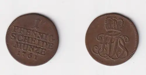 1 Pfennig Kupfer Münze Sachsen Coburg Saalfeld 1761 ss (138424)
