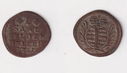 1 Heller Kupfer Münze Sachsen Coburg Saalfeld 1751 ss+ (119139)