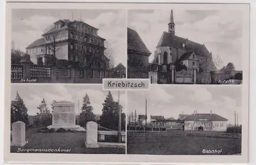 23870 Mehrbild Ak Kriebitzsch Bahnhof, Bergmannsdenkmal usw. um 1940