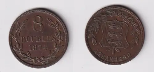 8 Doubles Kupfer Münze Guernsey 1874 ss+ (169820)
