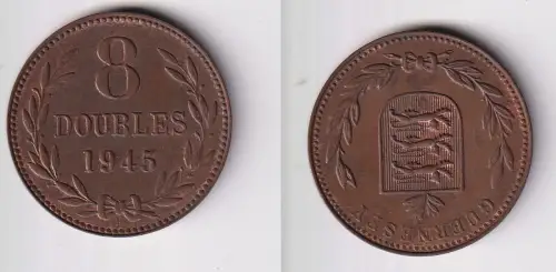 8 Doubles Kupfer Münze Guernsey 1945 vz (169907)