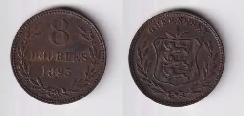 8 Doubles Kupfer Münze Guernsey 1893 ss+ (169470)