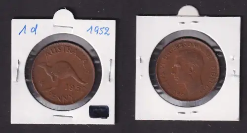 1 Penny Kupfer Münze Australien George VI. 1952 ss/vz (169631)
