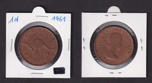 1 Penny Kupfer Münze Australien Elisabeth II 1961 ss/vz (169631)
