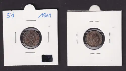 5 Cent Silber Münze Hongkong Victoria 1901 f.ss (169558)