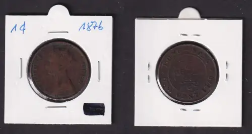 1 Cent Kupfer Münze Hongkong Victoria 1876 s/ss (169603)