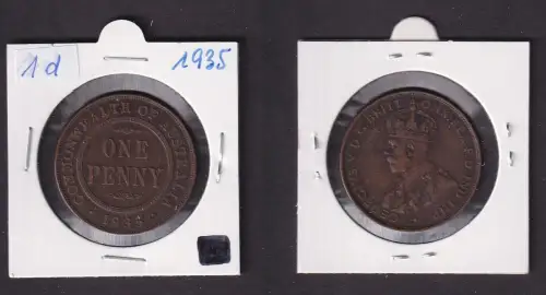 1 Penny Kupfer Münze Australien George V. 1935 ss (169569)