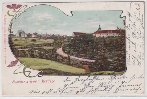 18980 Ak Pozdrav z Bělé n Bezděze im Jugendstil 1904