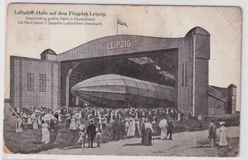 89969 Ak Luftschiff-Halle auf dem Flugplatz Leipzig 1913
