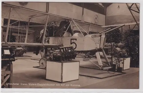93798 Foto Ak Erbeuteter franz. Voisin-Doppeldecker mit 3,7 cm Kanone um 1920