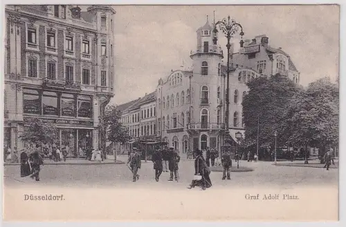 82173 Ak Düsseldorf Graf Adolf Platz mit Warenhaus um 1900