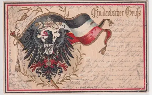 37364 geprägte Ak Ein deutscher Gruss! Fahne Adler Patriotika 1901