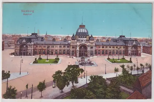 93092 Ak Nürnberg - Bahnhof mit Parkanlagen 1913