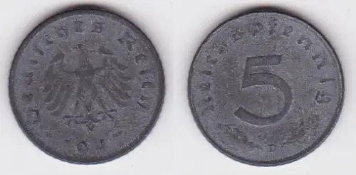 5 Pfennig Zink Münze alliierte Besatzung 1947 D Jäger 374 (120454)