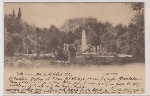 73520 Ak Stolp in Pommern Blücherplatz mit Springbrunnen 1901