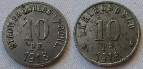 10 Pfennig Eisen Notmünze Notgeld Stadt Grünberg in Schlesien 1918 (130697)