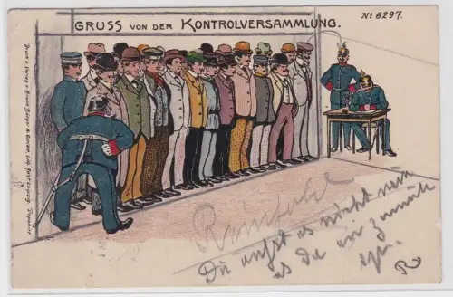 73390 Künstler Bruno Bürger Ak No. 6297 Gruss von der Kontrolversammlung 1900