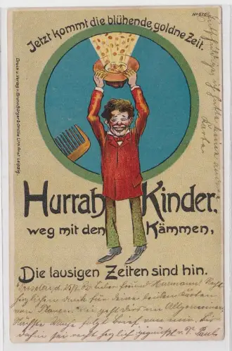 42628 Künstler Ak Bruno Bürger Leipzig No. 6767 Hurrah Kinder weg m. Kämmen 1902