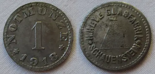 NOTGELD: 1 Pfennig 1918, Eisen. HEYE GLASFABRIK SCHAUENSTEIN (131219)
