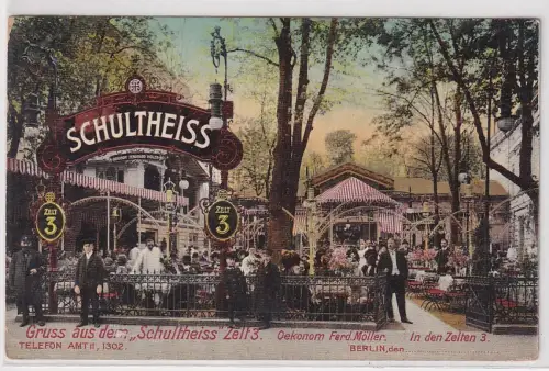 50332 AK Berlin - Gruss aus dem "Schultheiss" Zelt 3, Biergarten 1914