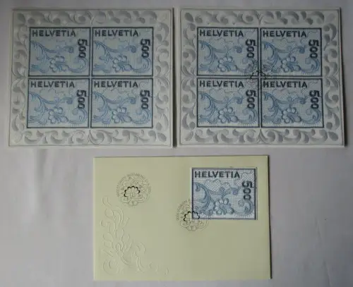 Kleinbogen + FDC Stickerei St. Gallen auf Satin Mi 1726 ** + gestempelt (115162)