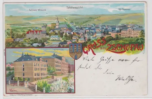 99129 Ak Lithographie Gruß aus Zschopau kgl.Seminar usw. 1913