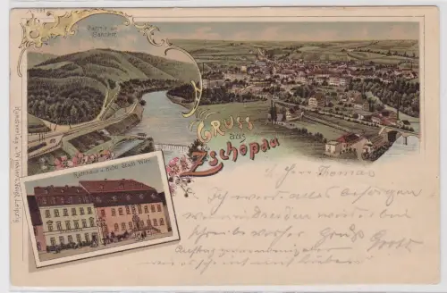 99126 Ak Lithographie Gruß aus Zschopau Hotel Stadt Wien usw. 1898