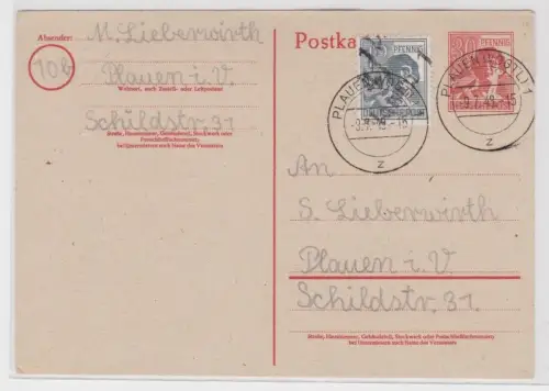 82438 Ganzsachenkarte SBZ Lokalausgaben Plauen im Vogtland 8.7.1948