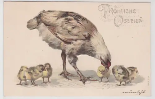 70721 Präge AK Fröhliche Ostern! Henne mit Kücken
