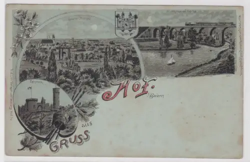 14970 Mondschein AK Gruss aus Hof - Labyrinth, Unterkotzauer Brücke 
