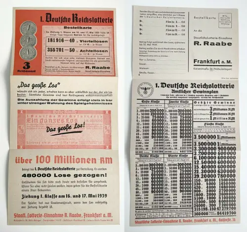 AK 3 Mark Lotterie 1.Deutsche Reichslotterie Frankfurt am Main 1939 (151003)