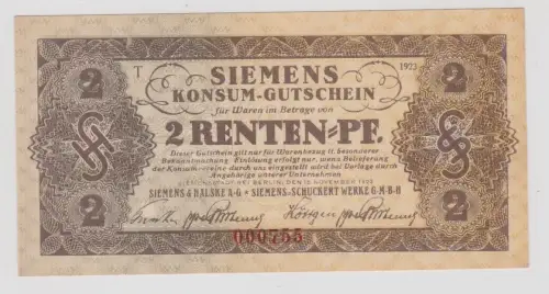 2 Rentenpfennig Banknote Siemens & Halske A.G. Konsum Gutschein 1923 (153188)