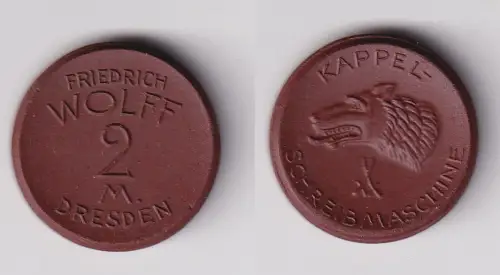 2 Mark Porzellan Meissen Notgeld Münze Friedrich Wolff Dresden  (142690)