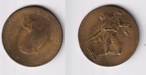 50 Millionen Mark Notgeld Münze Deutsche Volks-Opfer Ruhr u. Rhein 1923 (146578)