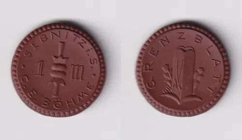 1 Mark Porzellan Notgeld Münze C.E.Böhme Sebnitz "Grenzblatt" vz (143313)