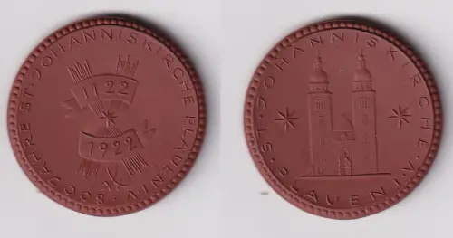 Porzellan Medaille St.Johanniskirche Plauen i.V. 1922 vz (141658)
