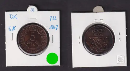 5 Öre Kupfer Münze Dänemark 1907 f.vz (144258)