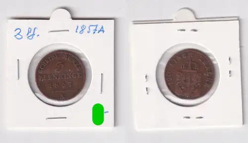 3 Pfennig Kupfer Münze Preussen 1857 A f.ss (146320)