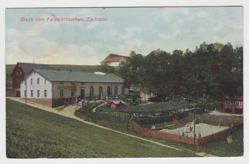40927 Ak Zschopau - Gruss vom Feldschlösschen, Gastronomie m. Außenterrasse 1910